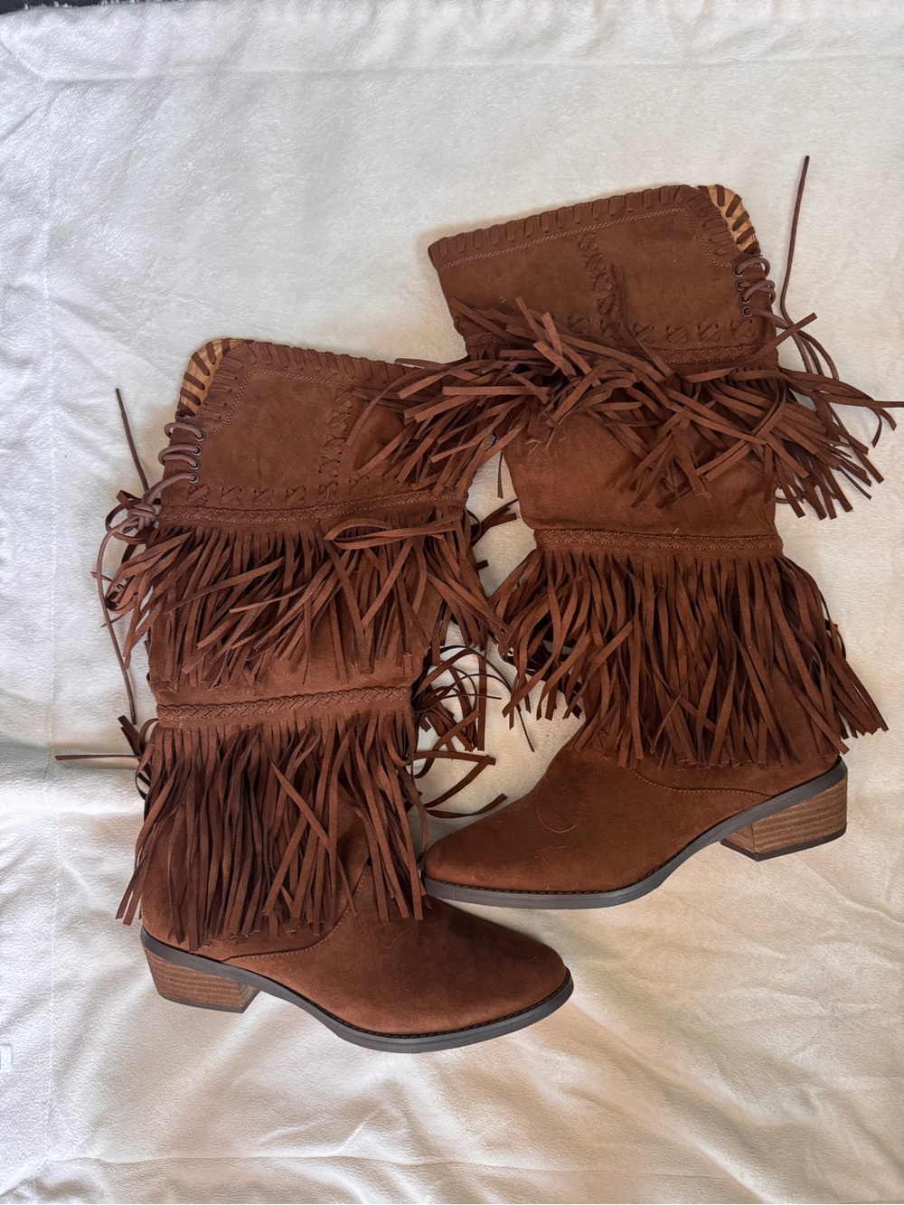 Not Rated Brown Suede Fringe Mid-Calf Boots - Brown